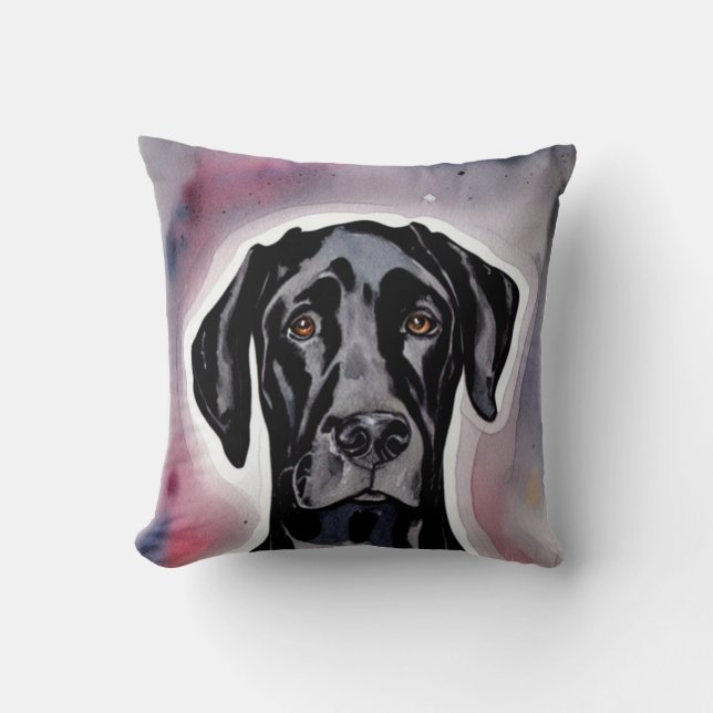 Black Great Dane Watercolor Art Throw Pillow (Front)