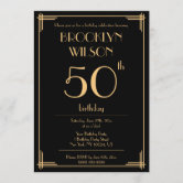 Black & Gold Art Deco 50th Birthday Invitation | Zazzle