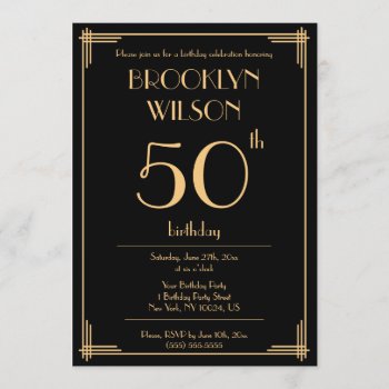 Black Great Gatsby Art Deco Birthday Party Invites by online_store at Zazzle