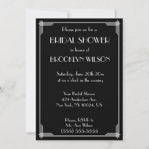 Black Great Gatsby Art Deco Bridal Shower Invites
