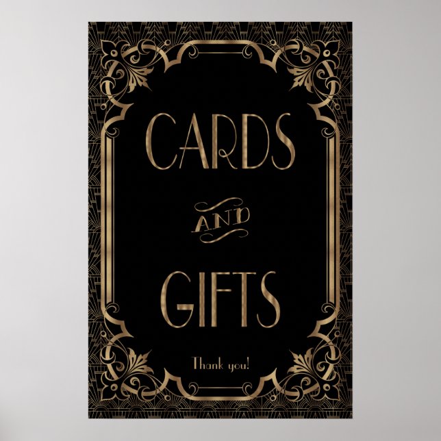 Black Great Gatsby Art Deco Cards & Gifts Sign (Front)