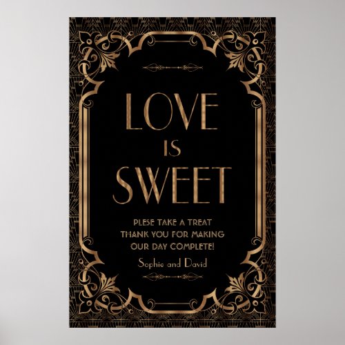 Black Great Gatsby Art Deco Love is Sweet Poster