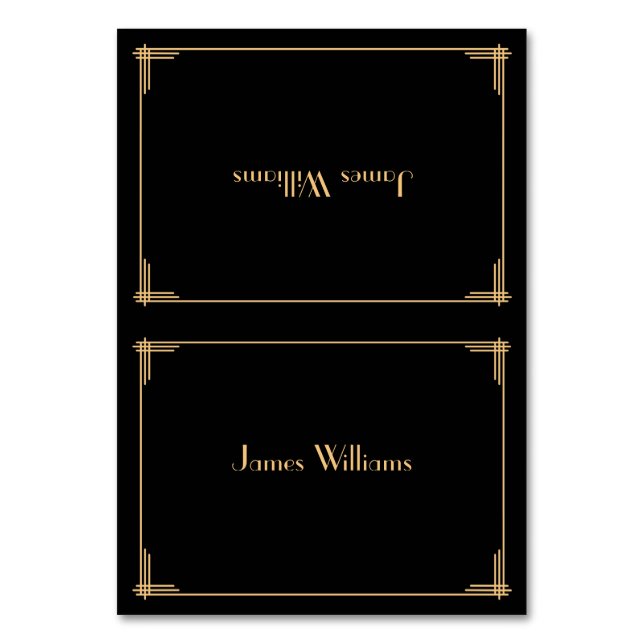 Black Great Gatsby Art Deco Place Cards (Front)
