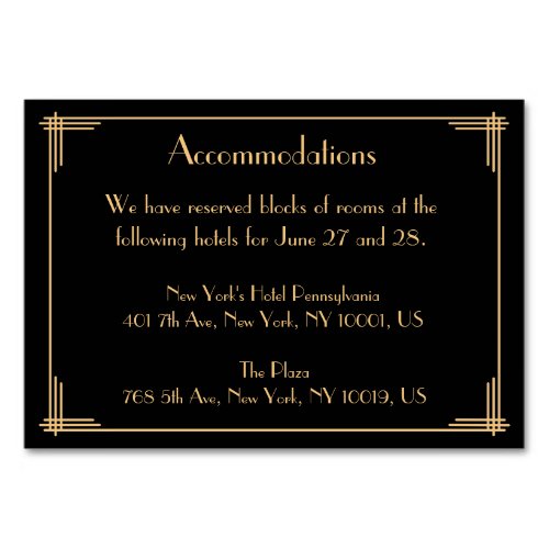 Black Great Gatsby Art Deco Wedding Accommodations Table Number