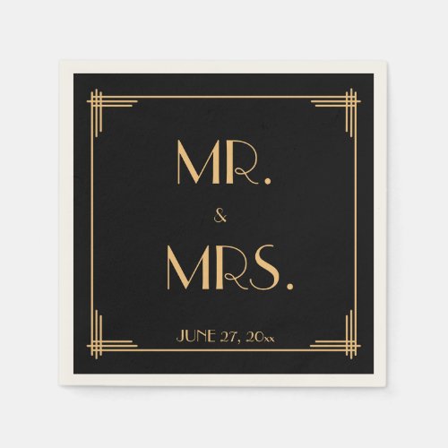 Black Great Gatsby Art Deco Wedding Napkins