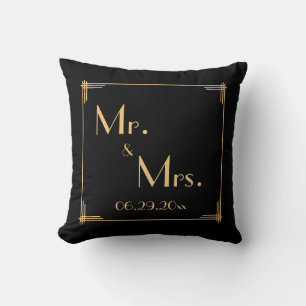 Black Great Gatsby Art Deco Wedding Pillows