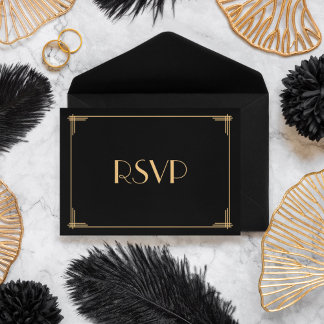 Black Great Gatsby Art Deco Wedding RSVP Card