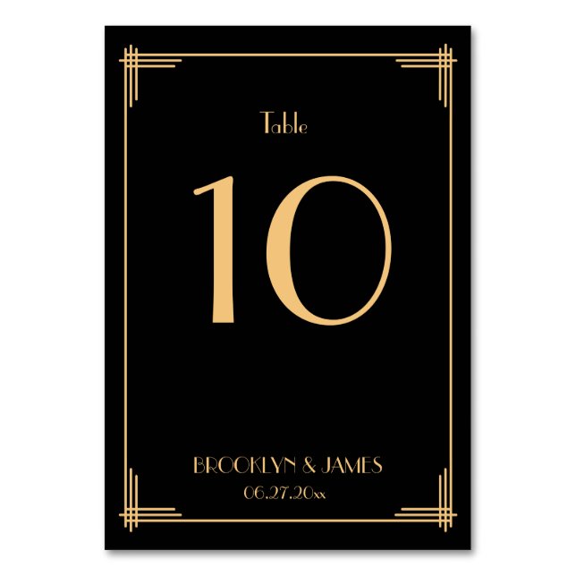 Black Great Gatsby Art Deco Wedding Table Numbers (Front)