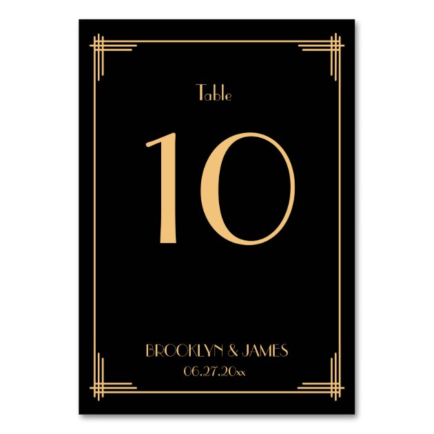 Black Great Gatsby Art Deco Wedding Table Numbers Card