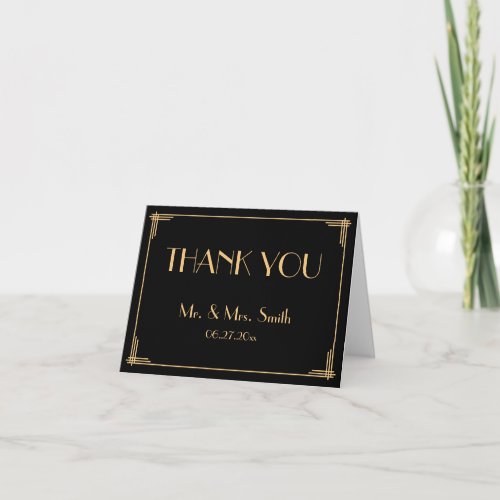 Black Great Gatsby Art Deco Wedding Thank You Card