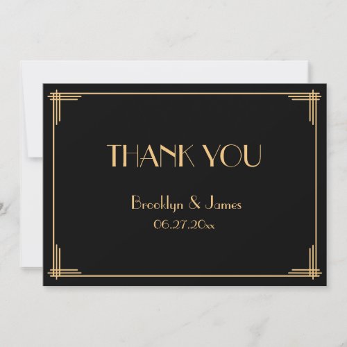 Black Great Gatsby Art Deco Wedding Thank You Card