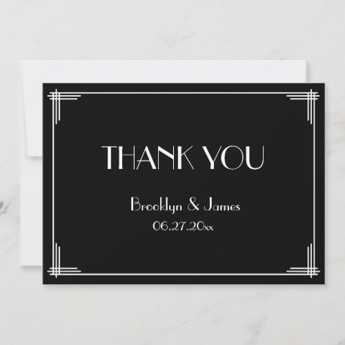 Black Great Gatsby Art Deco Wedding Thank You Card