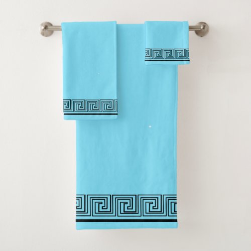 Black Grecian Frieze Design Blue Bath Towel Set