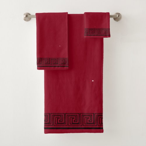 Black Grecian Frieze Design Burgundy Bath Towel Set