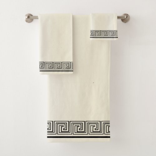 Black Grecian Frieze Design Champagne Bath Towel Set