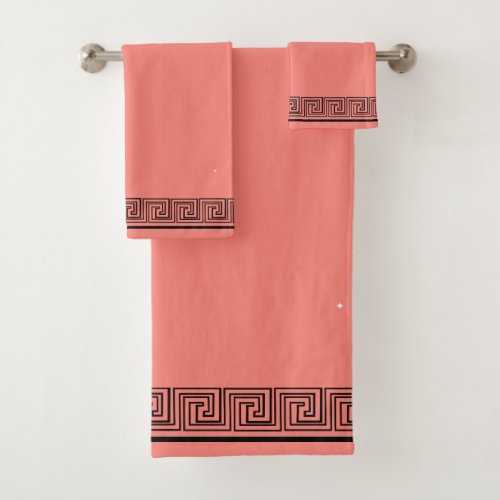 Black Grecian Frieze Design Coral Bath Towel Set