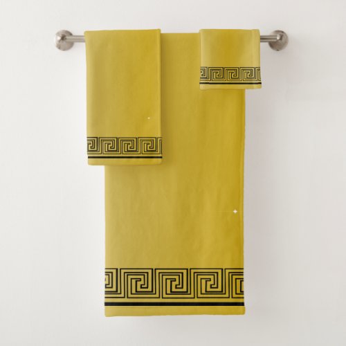 Black Grecian Frieze Design Gold Bath Towel Set