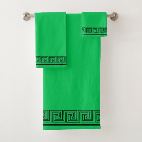 Black Grecian Frieze Design Green Bath Towel Set