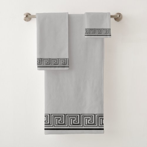 Black Grecian Frieze Design Grey Bath Towel Set