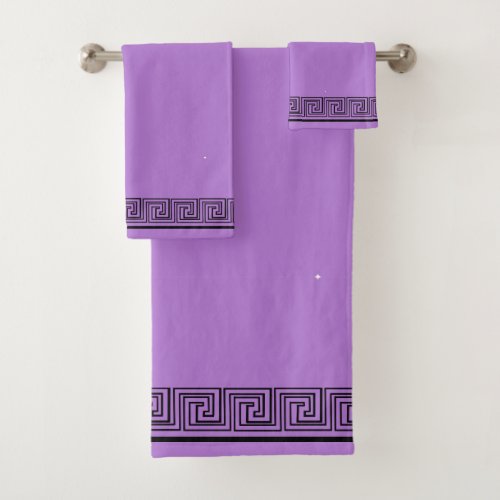 Black Grecian Frieze Design Lavender Bath Towel Set