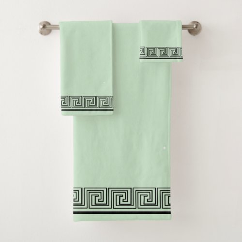 Black Grecian Frieze Design Mint  Bath Towel Set