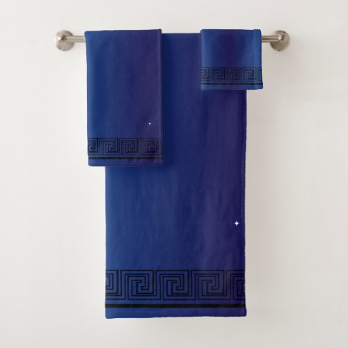 Black Grecian Frieze Design Navy Blue Bath Towel Set