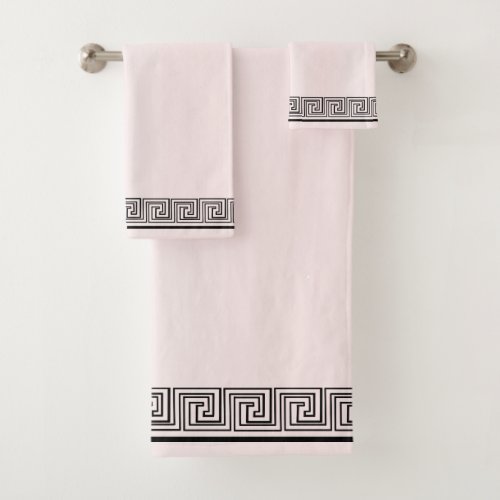 Black Grecian Frieze Design Pink Bath Towel Set