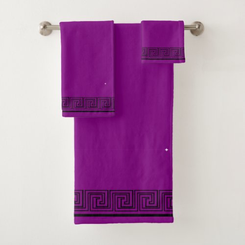 Black Grecian Frieze Design Purple Bath Towel Set