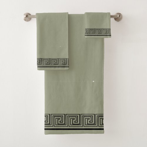 Black Grecian Frieze Design Sage Bath Towel Set
