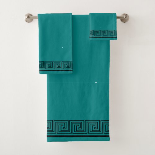 Black Grecian Frieze Design Teal Bath Towel Set