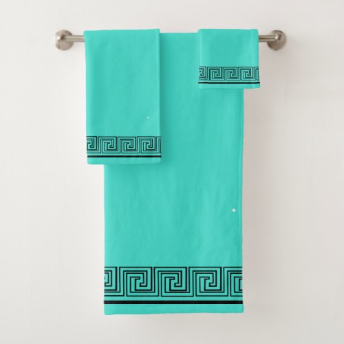 Black Grecian Frieze Design Turquoise  Bath Towel Set