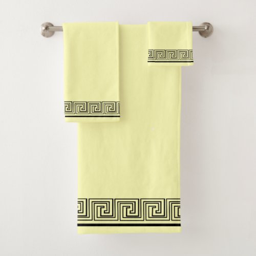 Black Grecian Frieze Design Yellow Bath Towel Set