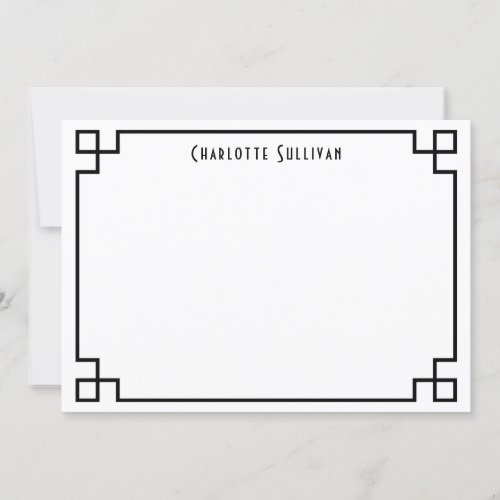 Black Greek Key Border Personalized Stationery Note Card