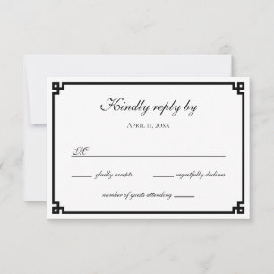 Black Greek Key Border RSVP Card