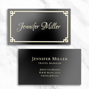 Black Greek Key Minimalist Chic Script Foil Business Cards