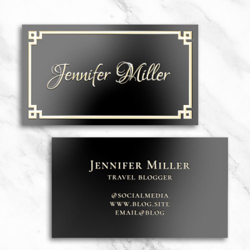 Black Greek Key Minimalist Chic Script Foil Business Cards