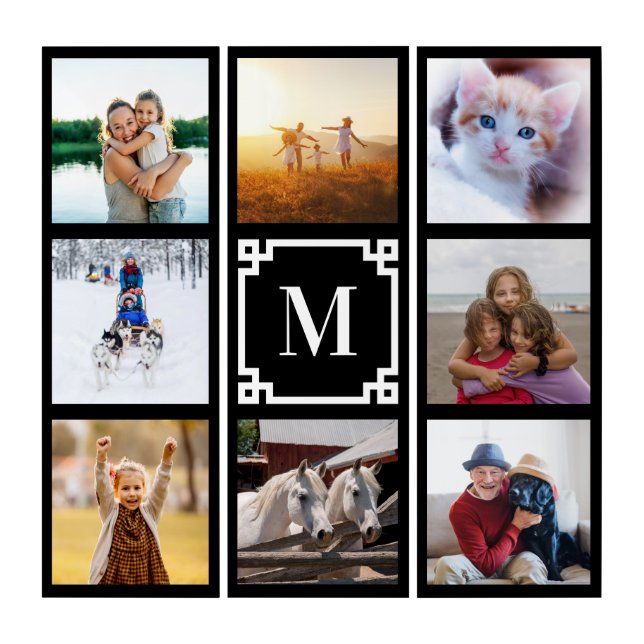 Black Greek Key Monogram 8 Photo Grid Collage Triptych (Front)
