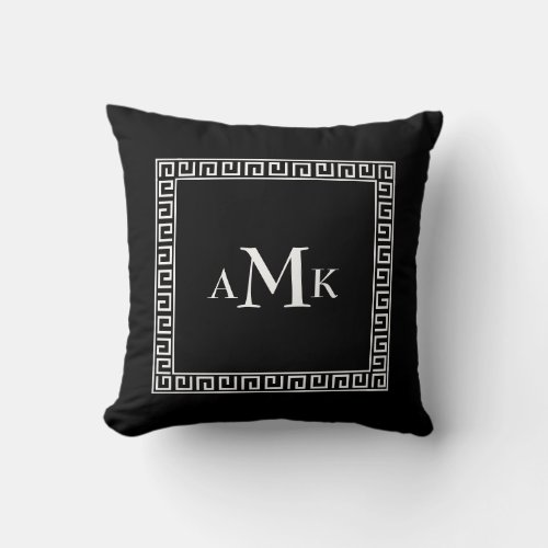 Black Greek Key  Monogrammed Throw Pillow