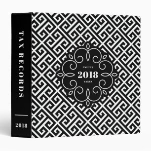 Black Greek Key Pattern Personalized 2018 Tax Binder