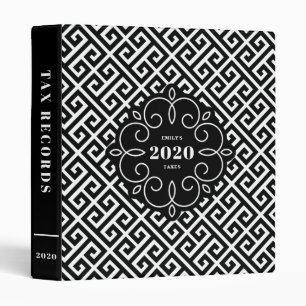 Black Greek Key Pattern Personalized 2020 Tax 3 Ring Binder