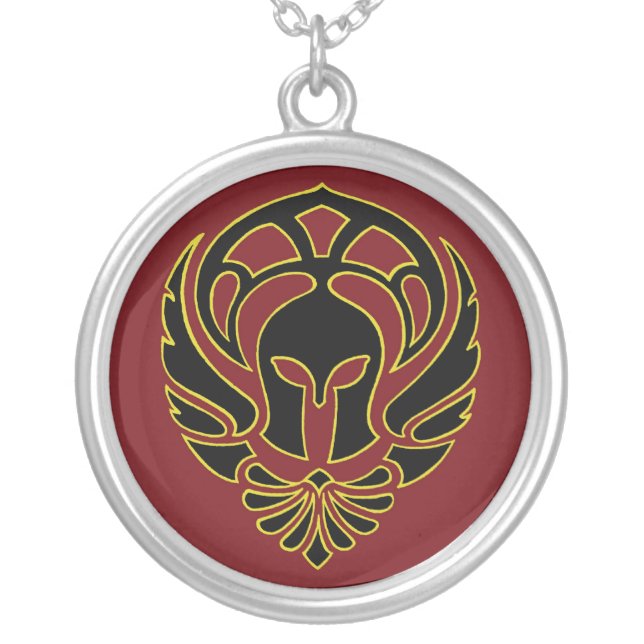 Black Greek Spartan Warrior Silver Chain Necklace (Front)