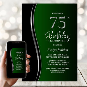 Black Green 75th Birthday Party Invitation