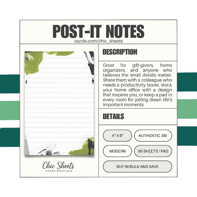 Black & Green Abstract Design 3M Post-it® Notes (Creator Uploaded)