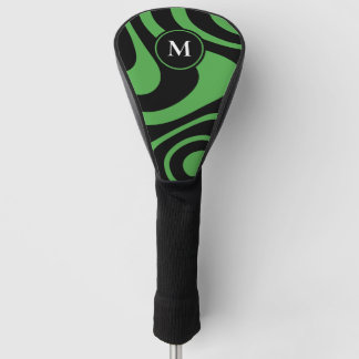 Black Green Abstract Design Custom Initial Driver Golf Head Cover
