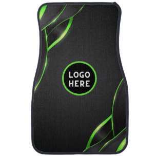 Black & Green Abstract Fluid Design Add Logo Car Floor Mat