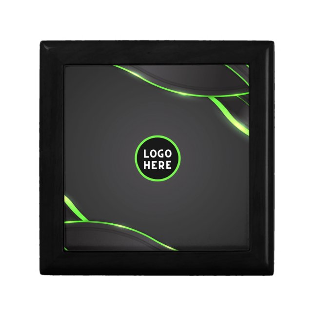Black & Green Abstract Fluid Design | Add Logo Gift Box (Front)