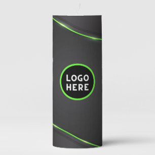 Black & Green Abstract Fluid Design   Add Logo Pillar Candle