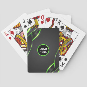 Black & Green Abstract Fluid Design Add Logo Poker Cards