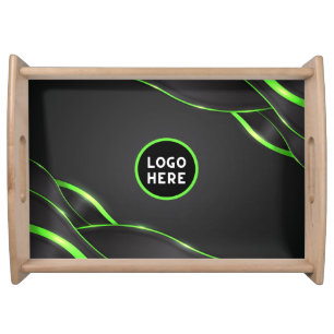 Black & Green Abstract Fluid Design   Add Logo Serving Tray