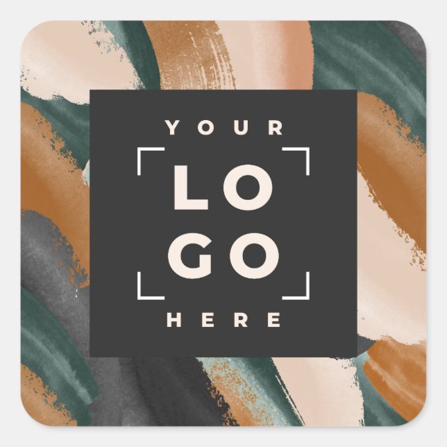 Black, green abstract painted minimal modern  square sticker (Front)